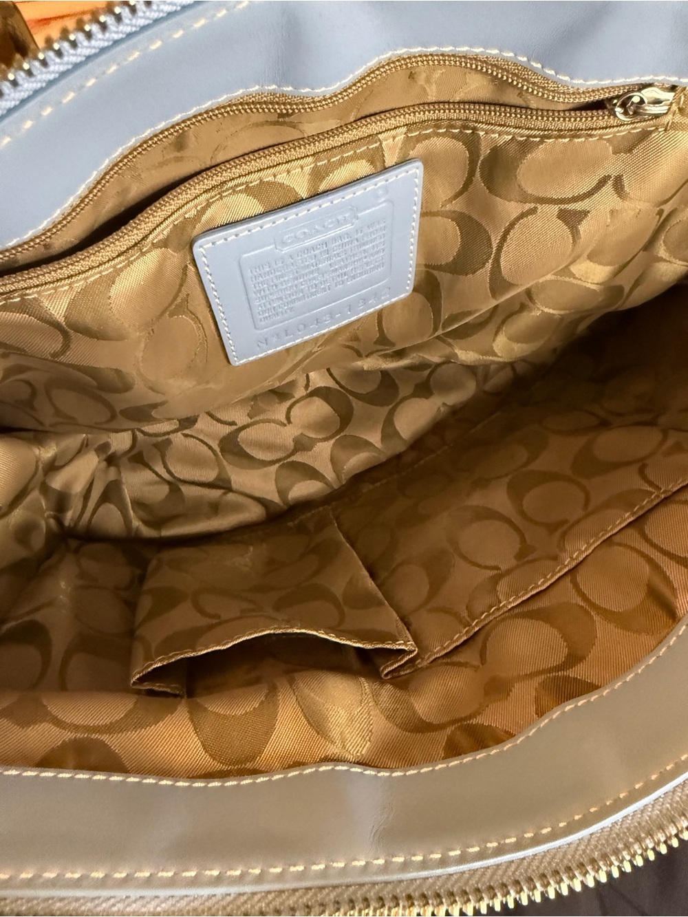 Coach Hamptons Vintage Canvas & Leather Tote Bag Y2K Baby Blue Zip Top #1842 - Picture 10 of 16